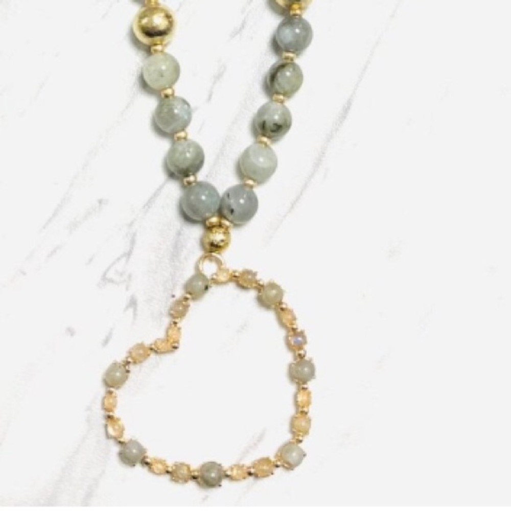 Laboradite Stone Heart Necklace by Anita K USA